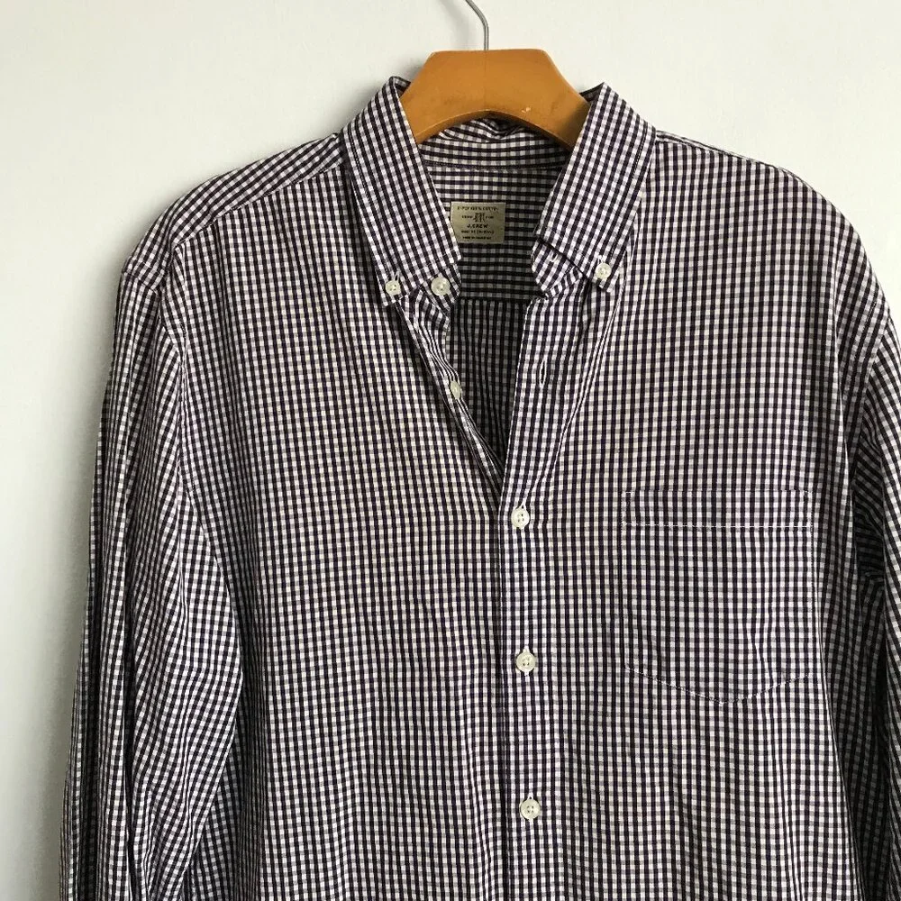 J CREW PURPLE SHIRT GINGHAM CHECK LONG SLEEVE POPLIN PREPPY MENS MEDIUM